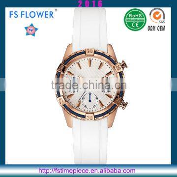 FS FLOWER - Rubber Band Rose Gold Plated Case Steel Wire Bezel Chronograph Watch Wrist Watches Men