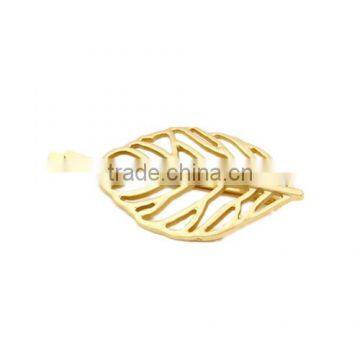 Gold Plated Hair Decoration Hollow Camphor Tree Leaf Side Hair Barrette Pins For Women