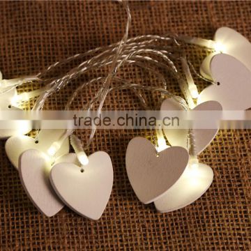 White Wooden Heart led String Light for Wedding Christmas decor