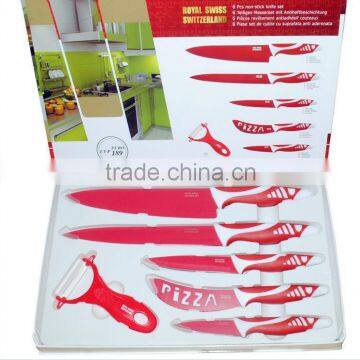 Hot-Selling 6 pcs colored coating kitchen knife set with color box/Non-stick coated knife set with gift box