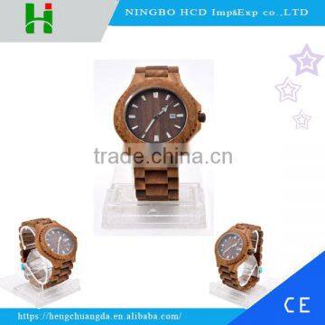 Hot selling fashion round dial quartz wood watch