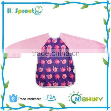 Cute Elephant and Purple Pink Waterproof Bib with Sleeves