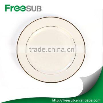 Printed logo ceramic blank white color 10" wholesale double gold rimmed plates