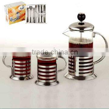 3pcs heat resistant glass coffee set with 18/8 stainless steel filter