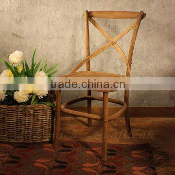 Antique French Crossback Teak Dining Chairs With Distressed Finish