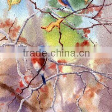 Abstract paint bird watercolor paintings for reading room