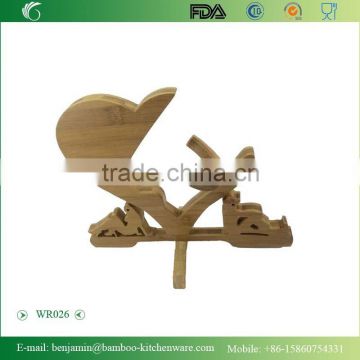 WR026/100% Bamboo Material Hot Sale Heart-Shaped Folding Bamboo Red Wine Rack