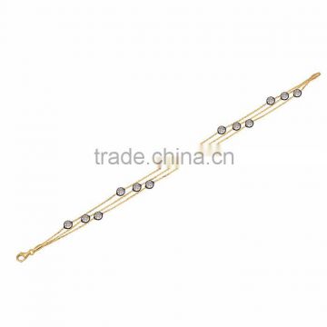 14K Solid Gold 3 Layer Rose Cut Zircon Light Bracelet