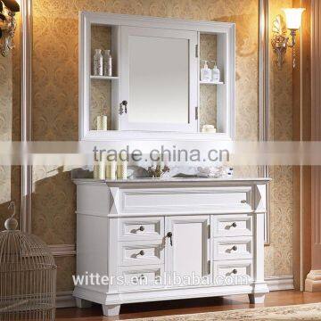 WTS-817YLO 48" white rubber wood Bath Vanity with natural white Marble Top