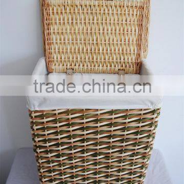 set of 2 wicker and woodchip laundry baskets