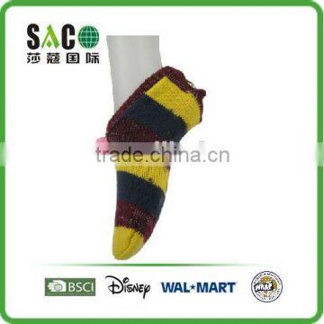 Yellow Brown Navy Contrast Color Stripe Acrylic Floor Footie With Pink Pom Pom photo-2