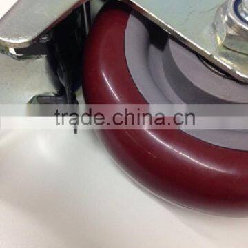 JY-305|3 Inch Bearing Swivel Red Polyurethane Double Brake Heavy Duty Casters and Wheels photo-3