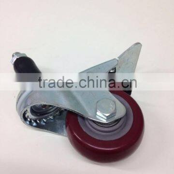 JY-305|3 Inch Bearing Swivel Red Polyurethane Double Brake Heavy Duty Casters and Wheels photo-5