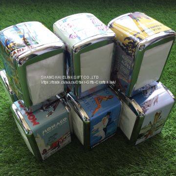 Cheap square metal tin Napkin Holder with menu holder tissue box