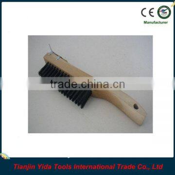 Wooden Handle Black Wire Brush With Scraper