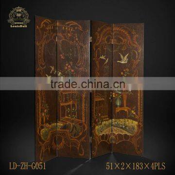 Retro Art Painting Bookcase Design Wooden Floor Screen, Creative Furniture Decorative Four Panel Folding Screen photo-5