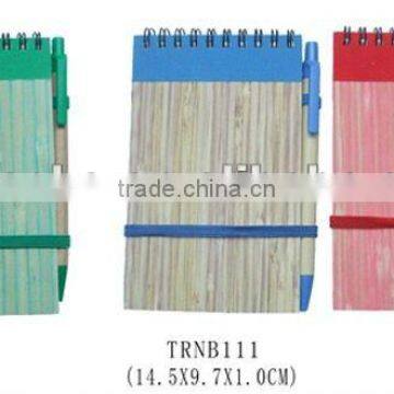 New design for promotional bamboo cover recycled note book with recycled ball pen