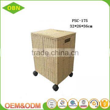 Wholesale handmade paper rope laundry basket with wheels