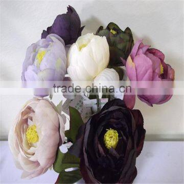 SJ20170050 artificial purple fabric peony flower for indoor decoration