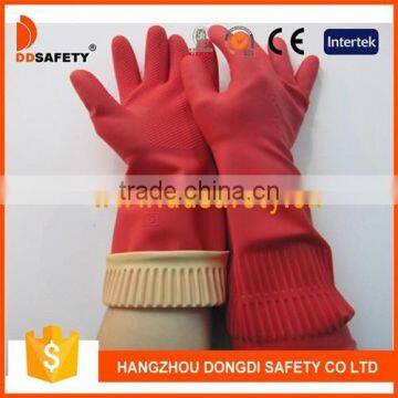 DDSAFETY Hot Sale Rubber Gloves Red Household Latex Long Cuff Household Gloves