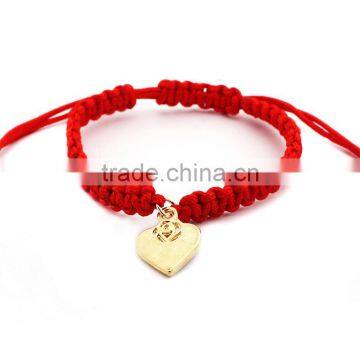 Enamel Gold Heart Charm Handwoven Bracelet Adjustable Braided Macrame Bracelet Promotional Friendship Bracelet