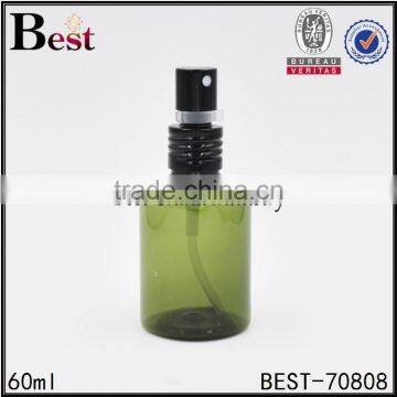 2017 hot new products 60ml 10ml oblique shoulder dark green plastic spray head bottle fragrance perfume cosmetic toner wholesale