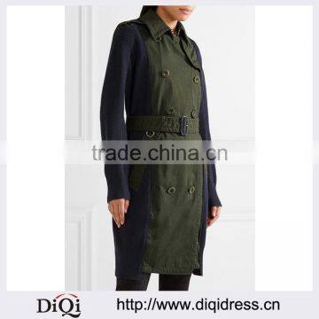 Wholesale Ladies Apparel Ribbed-knit Cotton and Gabardine Trench Coat(DQE0392C)