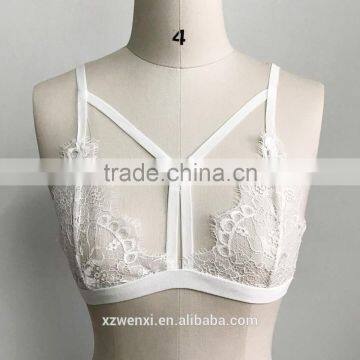 2017 New Come Summer Woman Crop Top Sexy Girl Bikini Bra Hollow Out Lace Sex Lingerie Transparent