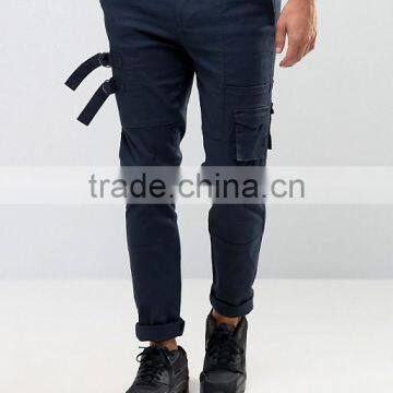 Custom Guangzhou Manufacturer OEM 100% Cotton Twill Breathable Functional Cargo Pocket Strap Design Men's Navy Work Pants