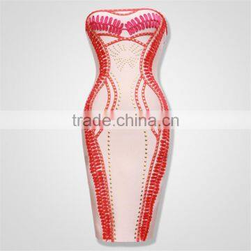 2015 Top Quality New Fashion Girl's Stripless Pink Nail Beaded Appliques Bandage Dress Special Occasion Dress photo-2