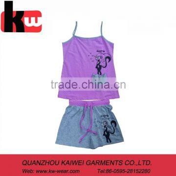 Summer Breathable Kids Pajamas, Cute V Neck Pink Girls Tank Top & Panty