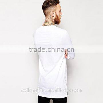 Longline Long Sleeve T Shirt Solid Color Tee With Zipper To The Hem Men's Clothing Tshirt photo-2
