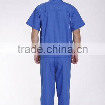 Unisex Blue Polyester Cotton Summer Short Sleeve Work Uniform photo-3