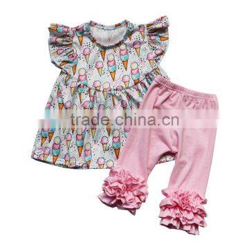 2017 new styles cute ice cream pattern baby clothes set wholesale price baby girls ice cake boutique dress pants outfit