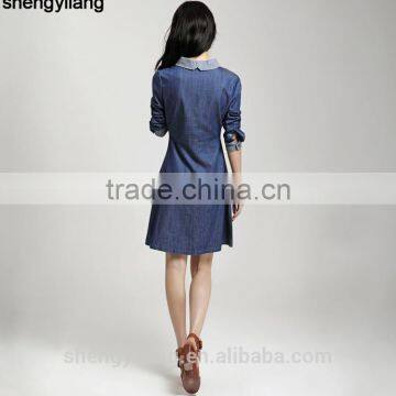 Formal Long Sleeve Denim Jeans A-line Luxury Dress photo-4