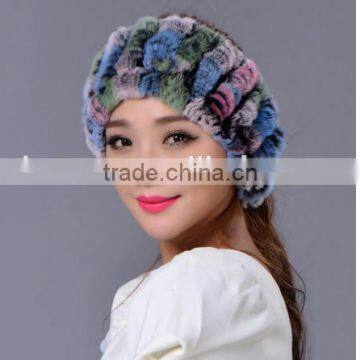 Wholesale Fashion Women Knitted Rex Rabbit Fur Hat / Winter Fur Hat