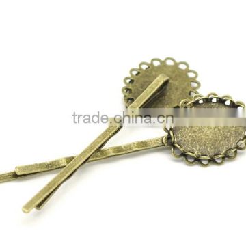 Custom Antique Bronze Alloy Cabochon Setting Bobby Pin Hair Clip