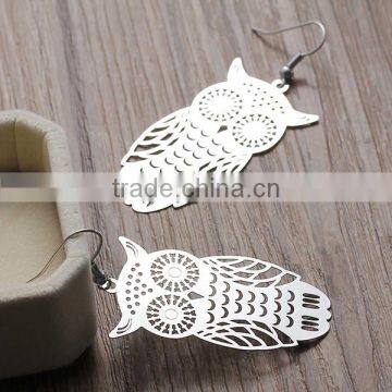 New Fashion Copper Filigree Stamping Earrings Ear Wire Hooks Halloween Owl Silver Tone Hollow 61mm x 26mm photo-2