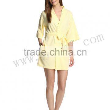 Waffle pique women kimono collar breathable spa bathrobe