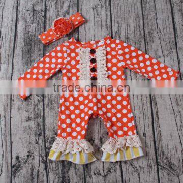 baby boutique wholesale orange dot print cotton lace new born baby romper