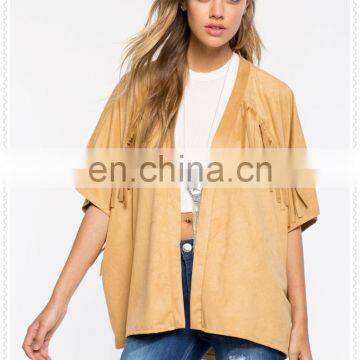 OEM High Quality Oversized Half Sleeves Fringe Faux Suede Jacket photo-2
