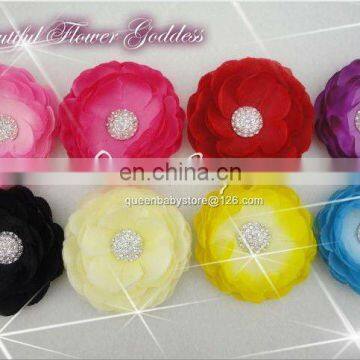 Stock! Full Of Crystal Gems Gorgeous Silk Ranunculus Flowers Crystal Alloy Sparkle Rosette Flower Heads