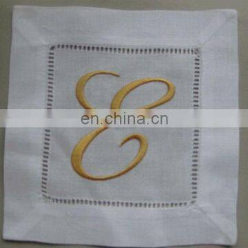 100% pure linen cheap cocktail napkins with gold monogramming for wedding