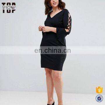 OEM wholesale lace arm fat women black dresses plus size women clothing