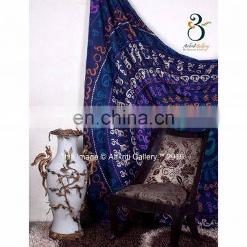 TAPESTRY BEDSPREAD INDIAN DARK BLUE COLOR FULL OM PRINT DOUBLE HANDMADE TAPESTRY