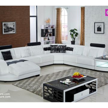 U shaped large sectional leather sofa with chaise