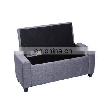 Wholesale High Quality Wood Legs Linen Fabric Rectangle Storage Furniture Stool Ottoman Bench photo-2