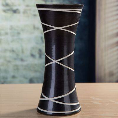 Matte Glaze Large White Stripe Sculpture Jingdezhen Ceramic Vase Decoration For Grow Fresh Flowers photo-3