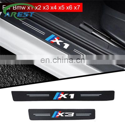 4Pcs car Stickers Carbon leather Fiber Sill Plate Fiber car Door Threshold Sill protection For BMW M X1 X3 X4 X5 X6 X7 styling