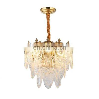 Glass Chandeliers Pendant Light Feather Shape Decorative Bedroom Pendant Light E14